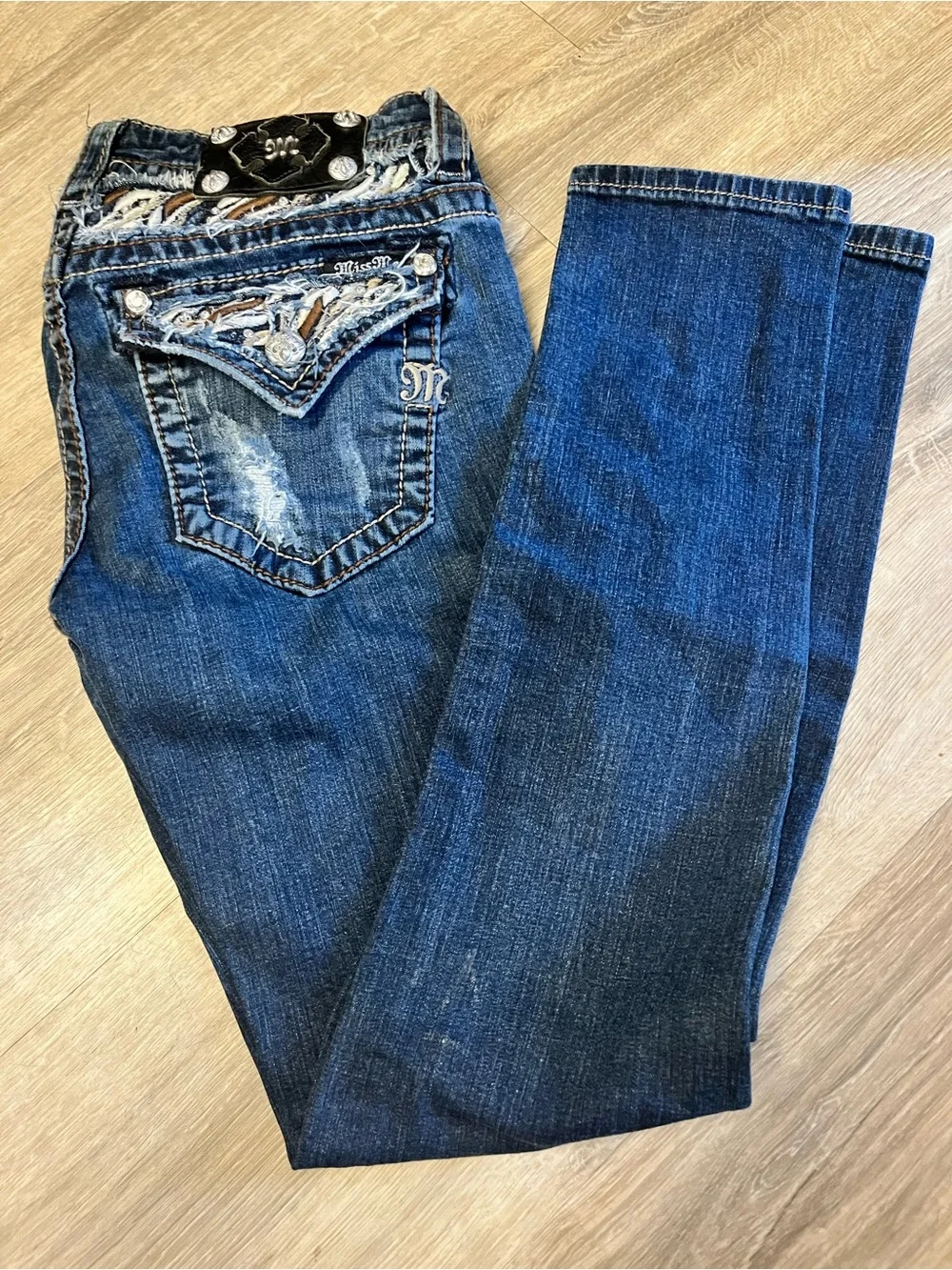 Miss Me Blue Embroidered & Studded Skinny Jeans